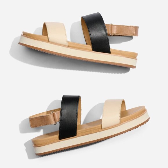 Nisolo Shoes - Nisolo Go-To Flatform Sandal in Bone/Black Colorblock, Size 9